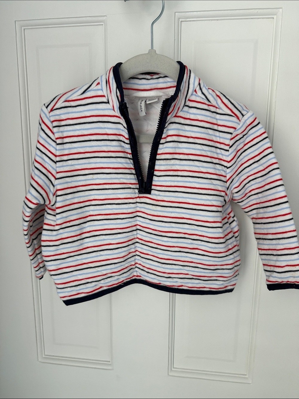 Janie and Jack Striped Zip-Up Hoodie in White with Red & Navy Stripes